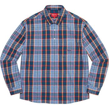 Camisas Supreme Pullover Plaid Flannel Azules | Supreme 249EX